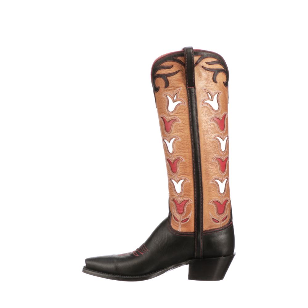 Lucchese Ladies Tall Tulip - Black + Rust